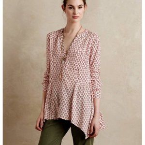 Anthropologie Maeve Laiken Henley Blouse Shirt Women's Size 8 Medallion Print